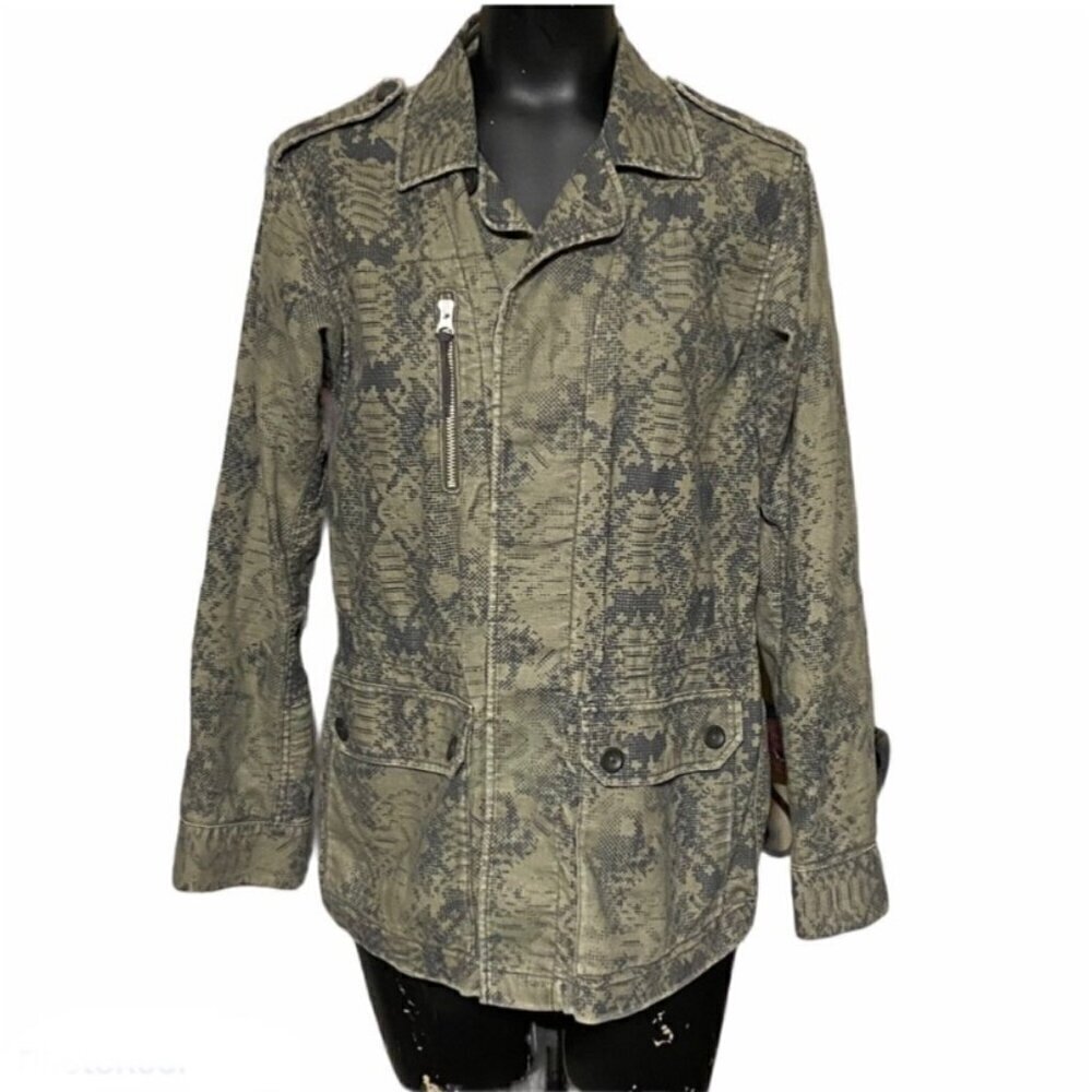 Rebecca Taylor Digital Print Snakeskin Olive Military Jacket Size XS